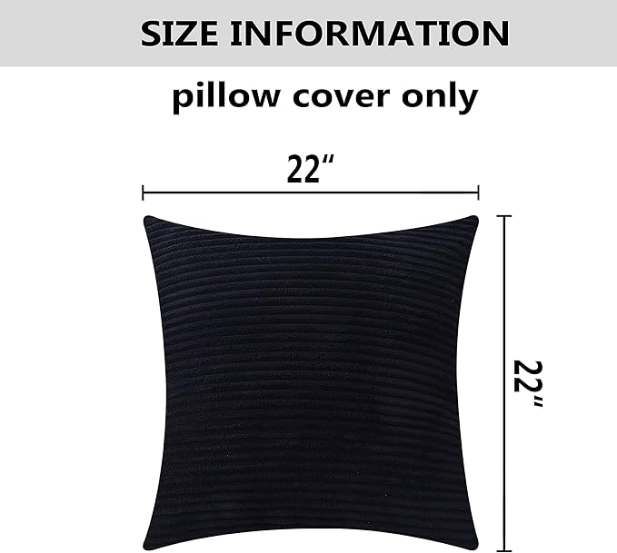 Home Brilliant Set of 2 Throw Pillow Covers Fall Decorative Couch Pillow Covers Striped Velvet Pillowcases for Floor, 55cm, 22 x 22 Inch, Black