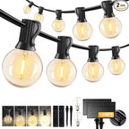 HJQ 120FT(60x2) Solar String Lights Waterproof, Patio Lights Solar Powered with Remote & USB Port, 40+2 LED Shatterproof Bulbs, 3 Modes, Dimmable Solar Lighting Hanging for Camping Backyard Garden