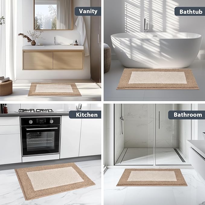 Bathroom Rugs 30" x 60", Non-Slip Extra Soft Absorbent Bath Rugs, Machine Washable Quick Dry Bath Mats for Bathroom Floor, Shower, Bathtub and Sink, Beige & Grayish Brown
