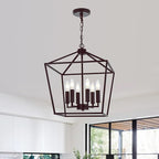 MELUCEE 16 Inches Farmhouse Chandelier 6-Light Oil Rubbed Bronze Cage Hanging Lights Rustic Lantern Pendant Lighting for Kitchen Island Dining Room Foyer Hallway, E12 Base