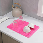 Silicone Dish Drying Mat for Multiple Usage,Easy clean,Eco-friendly,Heat-resistant Silicone Mat for Kitchen Counter or Sink,Refrigerator or drawer liner Rose L 16 inches x 12 inches