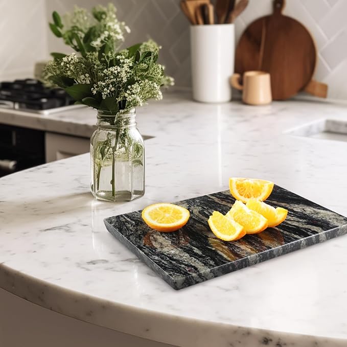 Koville Brazilian Natural Marble Cutting Board for Kitchen, 12x8inch Hand Crafted Marble Slab for Cheese, Charcuterie, Pastry Board - Wedding Gift, House Warming Gift