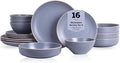 Stone Lain Lauren Stoneware, Rustic Plates and Bowls Set, Dinnerware, Service for 4, Speckled Light Gray, Dishwasher & Microwave Safe, 16-Piece