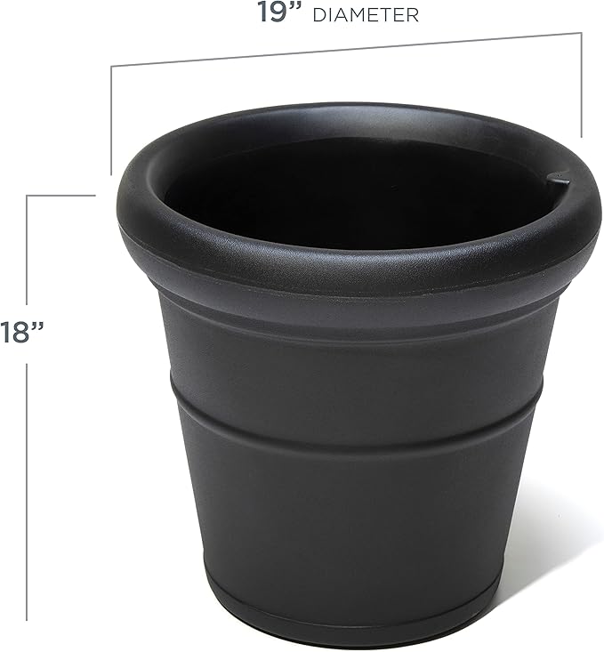 Step2 Claremont Tall Round Planter, Large Planters for Outdoor Plants, Gardening and Flower Pot for Patio or Porch, Efficient Drainage, Durable Plastic, Onyx Black, 2-Pack