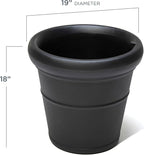Step2 Claremont Tall Round Planter, Large Planters for Outdoor Plants, Gardening and Flower Pot for Patio or Porch, Efficient Drainage, Durable Plastic, Onyx Black, 2-Pack
