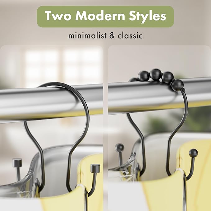AmazerBath Shower Curtain Hooks Black Shower Curtain Rings with Cylindrical Design, Metal Shower Curtain Hooks Rust Proof, Smooth Glide Double Shower Hooks Rings for Shower Curtain