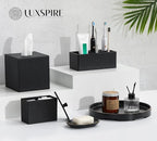Luxspire Toothbrush Holder, 5 Slots Toothbrush Razor Holder Toothpaste Stand, Resin Decorative Dental Storage for Bathroom Accessories Set Vanity Counter Sink Organizer Storage Organizer Caddy - Black