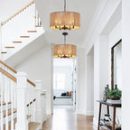 5 Lights Boho Chandelier for Dining Room,19" Hand-Woven Pendant Light Fixture Hanging Rattan Chandelier for Living Room Kitchen Entryway Hallway Foyer, Height Adjustment