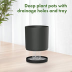 10/8/6 inch Large Deep Plant Pots for Outdoor Indoor Plants, 3 Pack Tall Cylinder Flower Pots with Drainage Holes and Saucers, Big Plastic Planter Pots for Garden House Porch, Black