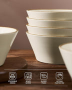 Famiware Saturn Dinnerware Sets, Plates and Bowls Sets for 4, 12 Pieces Stoneware Dish Set - Chip and Scratch Resistant, Microwave and Dishwasher Safe Tableware Set, Vanilla White with Rim