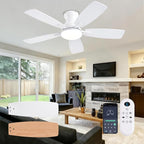 42inch Ceiling Fans with Lights, Low Profile Ceiling Fan with Light and Remote Control/APP Control, DC Reversible Motor, Noiseless, Flush Mount White Ceiling Fan for Bedroom, Indoor/Outdoor Use