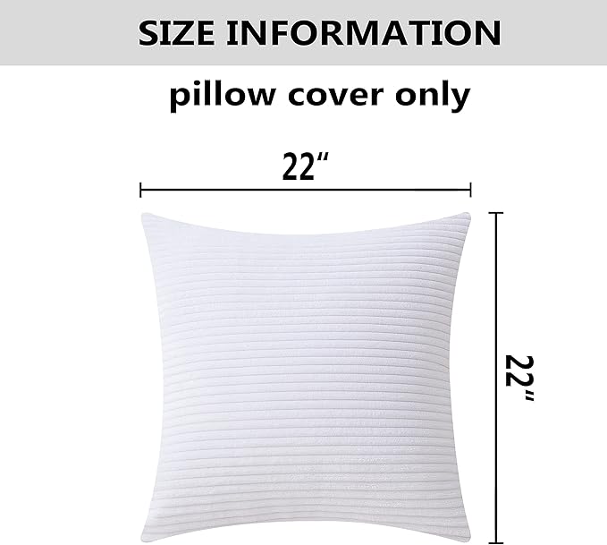 Home Brilliant Set of 2 Decorative Pillows for Couch Pillow Protectors for Sofa, Stripes Velvet, 55x55 cm, 22 x 22 Inch, Pure White