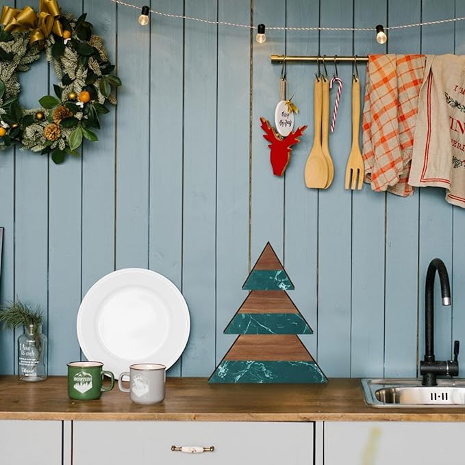 Green Christmas Tree Marble Cheese Board Charcuterie Cutting Tray Marble Serving Decorative for Decoration Charcuterie Kitchen