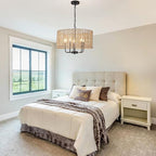 18.9" Hand-Woven Rattan Chandelier 5 Lights Farmhouse Boho Chandeliers for Dining Room Light Fixture Drum Wicker Hanging Pendant Lighting for Living Room Kitchen Island Foyer Hallway, E12
