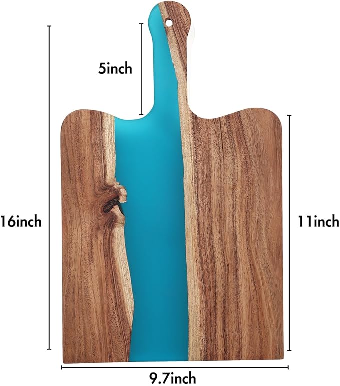 Acacia Wood & Epoxy cheese board | 16.5x10inch | Use as serving platter tray for charcuterie, appetizers, Snacks, dishes | Resin Cutting Board for fruits and vegetables | Turquoise
