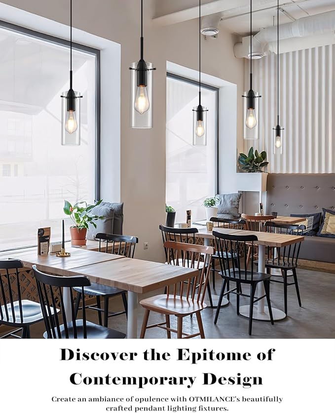 Black Pendant Lights Kitchen Island 3 Packs, Glass Pendant Light, Modern Clear Glass Pendant Light Fixture, Pendant Lights for Kitchen Island, Bedroom, Living Room, Bathroom