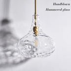 11" Clear Glass Pendant Light – Large Hand-Blown Glass Shade with Hammered Texture and Gold Finish, Adjustable Ceiling Hanging Light for Kitchen Island, Dining Room, Hallway, Living Room