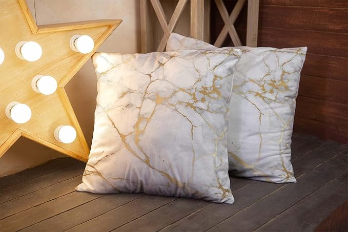 CAPSCEOLL White Gold Throw Pillow Covers,Gray White Modern Abstract Art Painting Throw Pillows for Couch,Decorative Pillow Covers 18X18 Inch 2 Pcs Square Cushion Cover Gift for Couch Sofa
