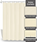 Inhousolu Boho Farmhouse Shower Curtain with Fabric Liner Set, Faux Linen Textured, 14 Metal Hooks Luxury Weighted Hem, Washable Wrinkle Free Bath Curtain for Hotel Bathroom 72" W x 84" L Ivory