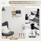 Key Holder for Wall Mount with Mail Organizer, Farmhouse Key Holder for Wall with Shelf, Chalkboard&Corkboard, Entryway Organizer 11 Metal Hooks, Decorative Natural Pine Wood, 14.6*11.1*3.3”, A-White