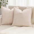 Beige Decorative Throw Pillow Covers 16x16 Inch Set of 2 Cozy Soild Chenille Cushion Cases Soft Textured Square Couch Pillows Cover Boho Accent Farmhouse Pillowcases for Sofa Bed