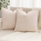 Beige Decorative Throw Pillow Covers 16x16 Inch Set of 2 Cozy Soild Chenille Cushion Cases Soft Textured Square Couch Pillows Cover Boho Accent Farmhouse Pillowcases for Sofa Bed