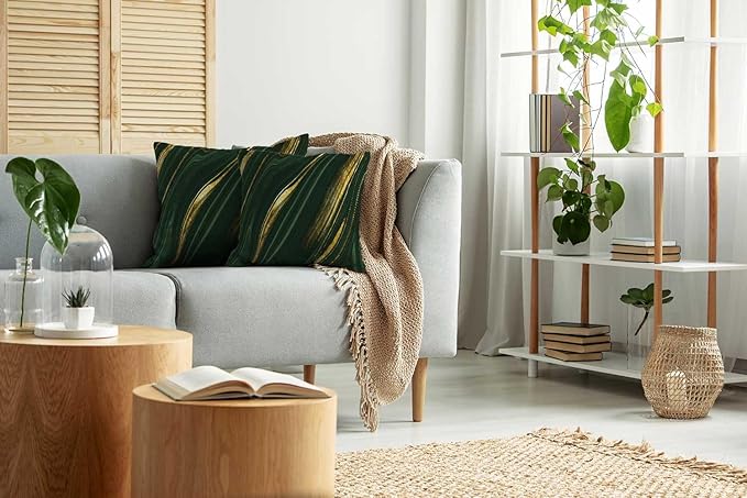 CAPSCEOLL Green Gold Throw Pillow Covers,Modern Abstract Art Painting Throw Pillows for Couch,Green Pillow Covers 18X18 Inch 2 Pcs Square Cushion Cover Gift for Couch Sofa