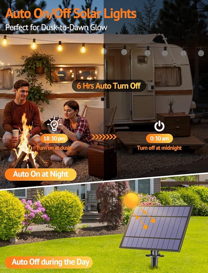 100FT(4x25FT) Solar String Lights Outdoor with Remote, Waterproof Dimmable 3 Modes Patio Light with 40+3 LED G40 Bulbs for Camping Porch-Black