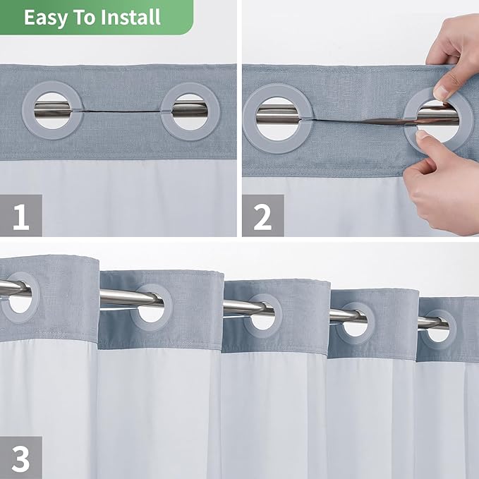 Extra Long No Hook Shower Curtain with Snap-in Fabric Liner Set,Slub Textured Fabric Shower Curtains for Bathroom,Hotel Style Modern Shower Curtain,Water Repellent & Washable,71x86(84),Blue