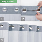 Extra Long No Hook Shower Curtain with Snap-in Fabric Liner Set,Slub Textured Fabric Shower Curtains for Bathroom,Hotel Style Modern Shower Curtain,Water Repellent & Washable,71x86(84),Blue