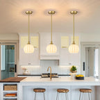 Milk Glass Pendant Lights Kitchen Island 2 Pack, 7.3" Brushed Gold Modern Pendant Light Fixtures with Rods, Globe Hanging Lighting for Kitchen Sink Bathroom Dining Room, E26 Base