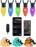 HIITEN RGB C9 Christmas Lights Outdoor 157ft 200LEDs, DIY Chasing Effects Smart LED Christmas Lights, Bluetooth APP Remote Controlled Extendable Color Changing String Lighting with Timer Music Sync