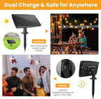 104FT(98+6) Solar String Lights Outdoor Waterproof, Solar Powered Patio Light with 30+2 Dimmable S14 Edison Bulbs Shatterproof & Remote Control, Solar String Lights for Outside Garden Backyard