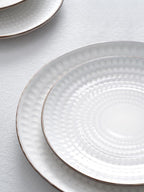 Famiware Eden Plates and Bowls Sets, Stoneware Dinnerware Sets with Gold Trim, 24 Pieces Dishes Set for 8 - Chip and Scratch Resistant, Microwave and Dishwasher Safe, White Circle