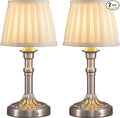 KDG Cordless Portables Table Lamp Set of 2, LED Fabric Shade Small Desk Lamps, 5000mAh Battery Powered Lighting, 2700K Stepless Dimmable Light for Living Room, Dining Room, Bedroom, Bedside (Nickel)