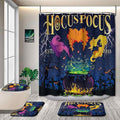4 Pcs Halloween Shower Curtain Set, with Non-Slip Rugs,Toilet Lid Cover and Bath Mat, Hocus Pocus Decor for Bathroom, Halloween Party Gifts Supplies