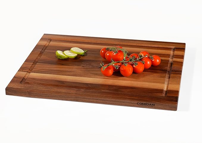 CONSDAN Wood Cutting Board for Kitchen, 16 x 12, USA Grown Solid Black Walnut Hardwood, Edge Grain, Chopping Board, Butcher Block with Juice Groove, Prefinished with Food-Safe Oil, 3/4" Thick