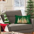 RABUSOFA Christmas Tree Pillow Covers 12x20 Inch,Watercolor Christmas Decorations Pillows Decorative Throw Pillows Gold Stars Xmas Lumbar Cushion Case for Home Decor Couch Winter Holiday(4-Green)