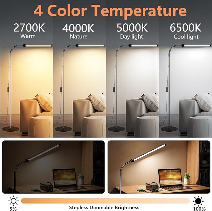 LED Floor Lamp for Reading Floor Lamp for Home Office Lash Light Tattoo Light Standing Lamp for Bedroom Task Craft Sewing Nail Lights