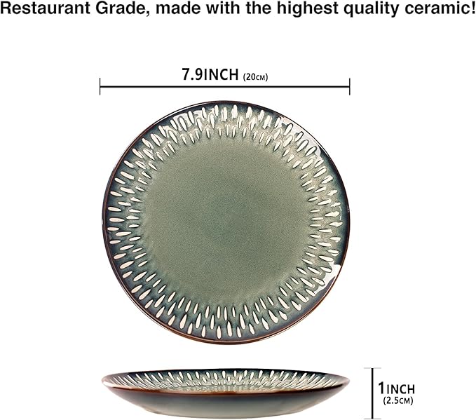7.9-Inch Porcelain Plates Set, for Appetizer, Dinner Plates, Salad, Dessert, Snacks, Serving Plate Set of 6, Microwave and Dishwasher Safe, apply Home, Restaurant