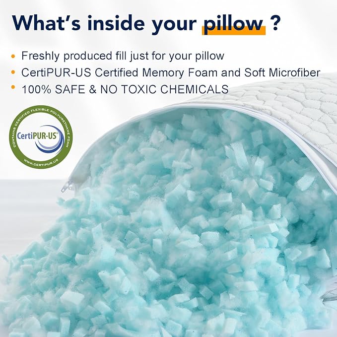 QUTOOL Cooling Pillows for Sleeping 2 Pack, Shredded Memory Foam Bed Pillows Queen Size Set of 2, Cool Pillow for Hot Sleepers Adjustable Firm Pillow for Side, Back and Stomach Sleepers Supportive