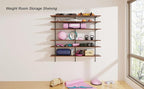 ROGMARS 60 Inch Long Wooden Floating Shelves with Rail, Adjustable Large Kitchen Wall Shelf for Living Room Bedroom Gym Storage,Garage Wall Shelving 6 Tier