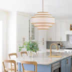 25.6" Gold Drum Chandelier with White Linen Lampshade 6-Light Modern Farmhouse Chandelier Light Fixture for Living Room, Dining Room, Kitchen Island, Entryway, Stairway