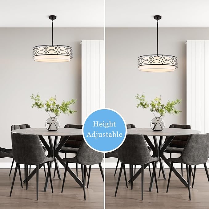 ALISADABOY Drum Chandeliers for Dining Room 21.65’’ Inch Modern Farmhouse Black Chandelier 5 Light Contemporary Hanging Pendant Light Fixture for Living Room Kitchen Island Foyer Entryway Stairway