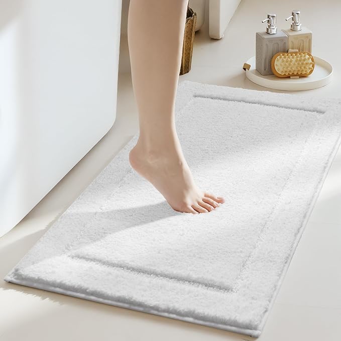 GRANNY SAYS Microfiber Bathroom Rugs Non Slip Washable, Water Absorbent Bathroom Mats for Tub, Soft Bath Mats for Bath Floor & Shower, 24" x 48", White Bath Rugs