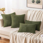 MIULEE 24x24 inch Euro Olive Green Corduroy Pillow Covers Pack of 2 Boho Decorative Spliced Throw Pillow Covers Soft Solid Couch Pillowcases Cross Patchwork Textured Cushion Covers for Living Room