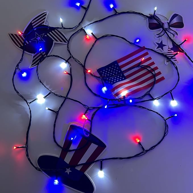 4pk Solar Christmas Lights Outdoor, Red White and Blue Solar String Lights, 400LED 132FT LED 4th of July Light Waterproof, Solar Fairy Twinkle Light for Xmas Tree Independence Day Party Decorations