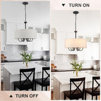 18'' Drum Chandeliers for Dining Room, 6-Light Black Farmhouse Chandelier Linen Drum Light Fixture, Round Chandelier Hanging Pendant Lighting for Bedroom Living Room Foyer