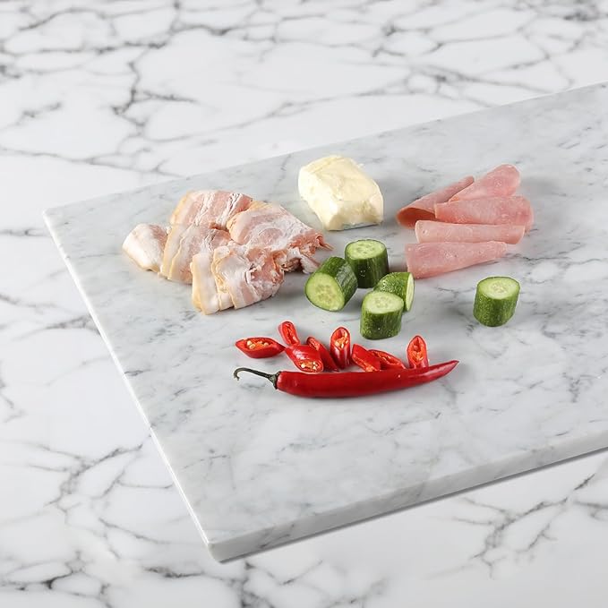 Koville Italian Carrara Marble Cutting Board for Kitchen, 16x20inch Extra Large Hand Crafted Marble Slab for Cheese, Charcuterie, Pastry Board - Wedding Gift, House Warming Gift