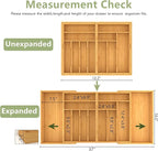Suli Large Silverware Drawer Organizer，Adjustable Kitchen Flatware for Forks Knives and Spoons， Bamboo Cutlery Utensil Holder,Expandable from 12in-37in，Natural Bamboo